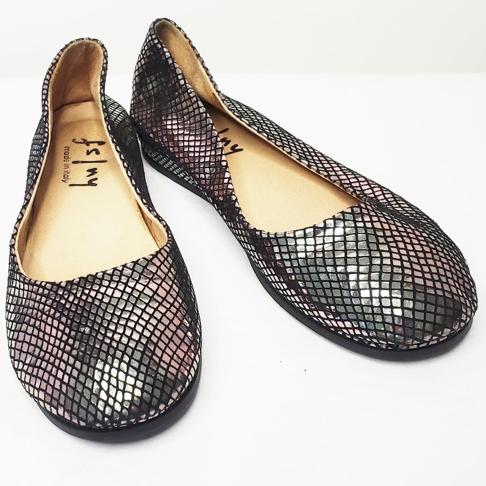French Sole FS NY Womens Zeppa Metallic Silver Snake Wedge Flats Shoes 6